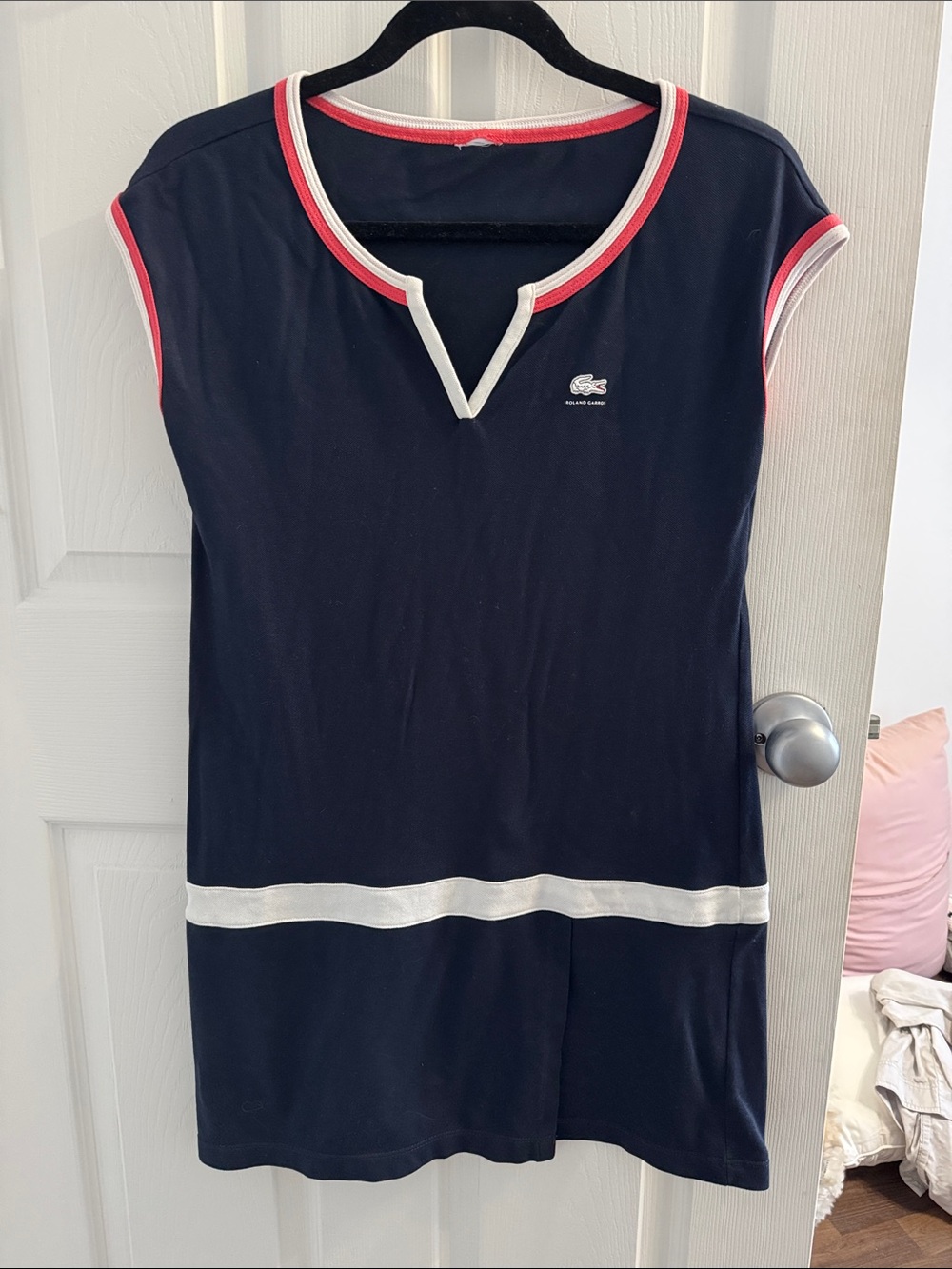 Lacoste Navy Kids' Polo Dress with White & Pink Trim